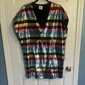 Buddy Love Multicolor Sequin Stripe V-Neck Top/dress